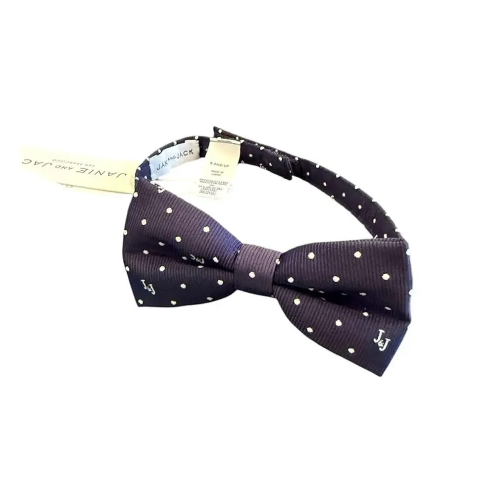 NWT Janie and Jack Navy Blue Bowtie Kid's Polka Dot Monogram Bowtie Velcro